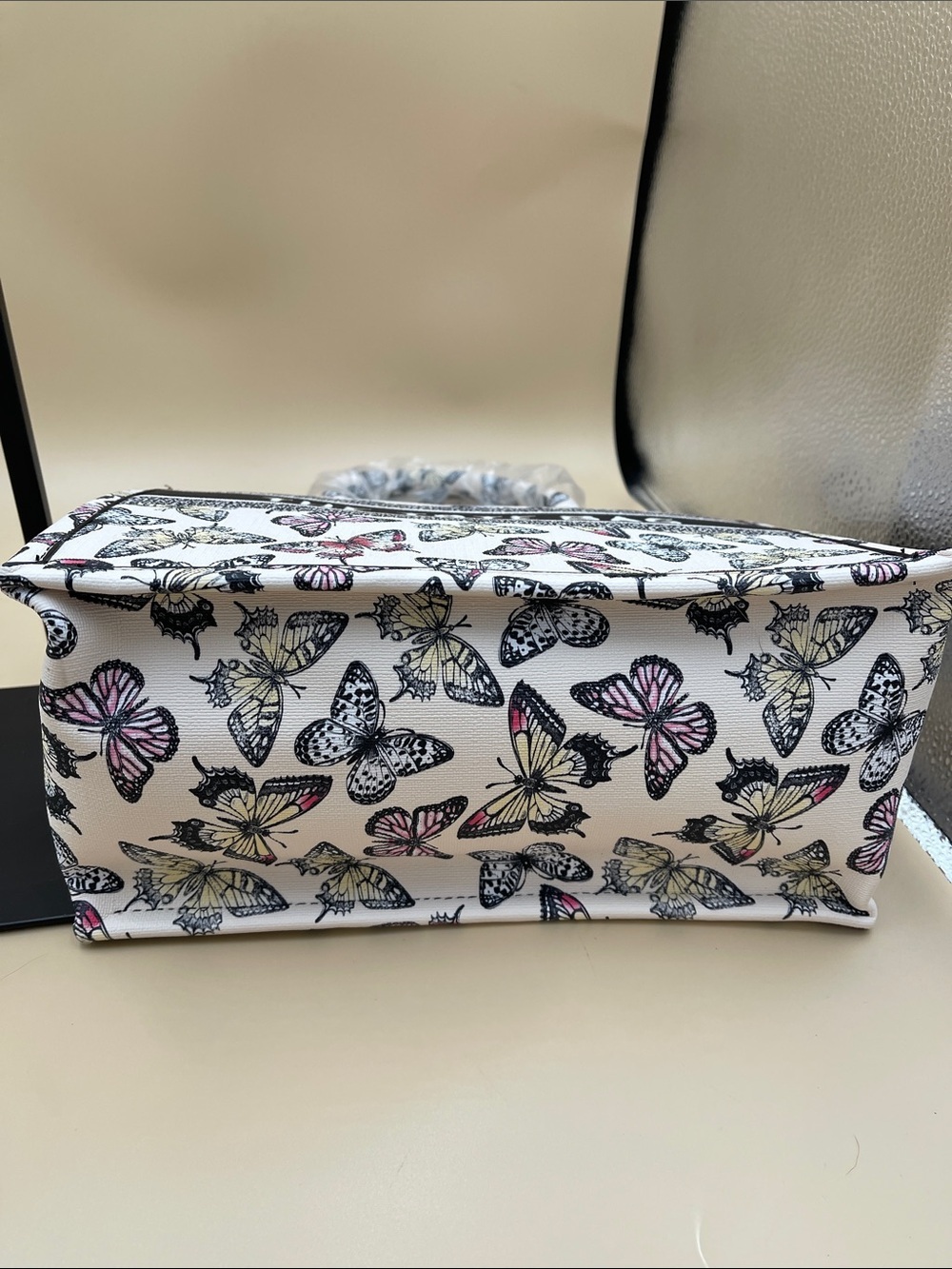 The Tote Bag Butterfly Print Women’s Tote - White with Pink & Yellow Accents - Picture 4 of 9